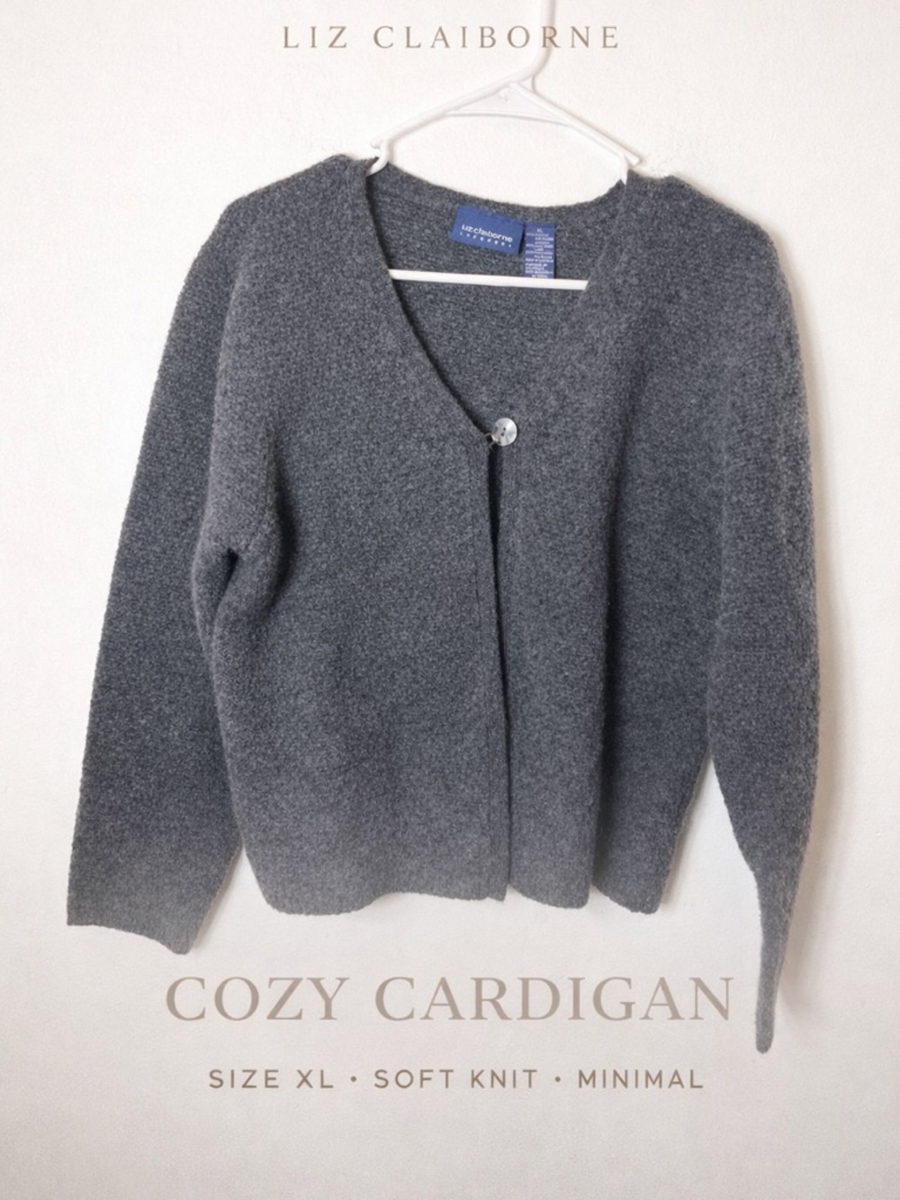 Liz Claiborne Gray Cozy Single-Button Cardigan Wool Blend